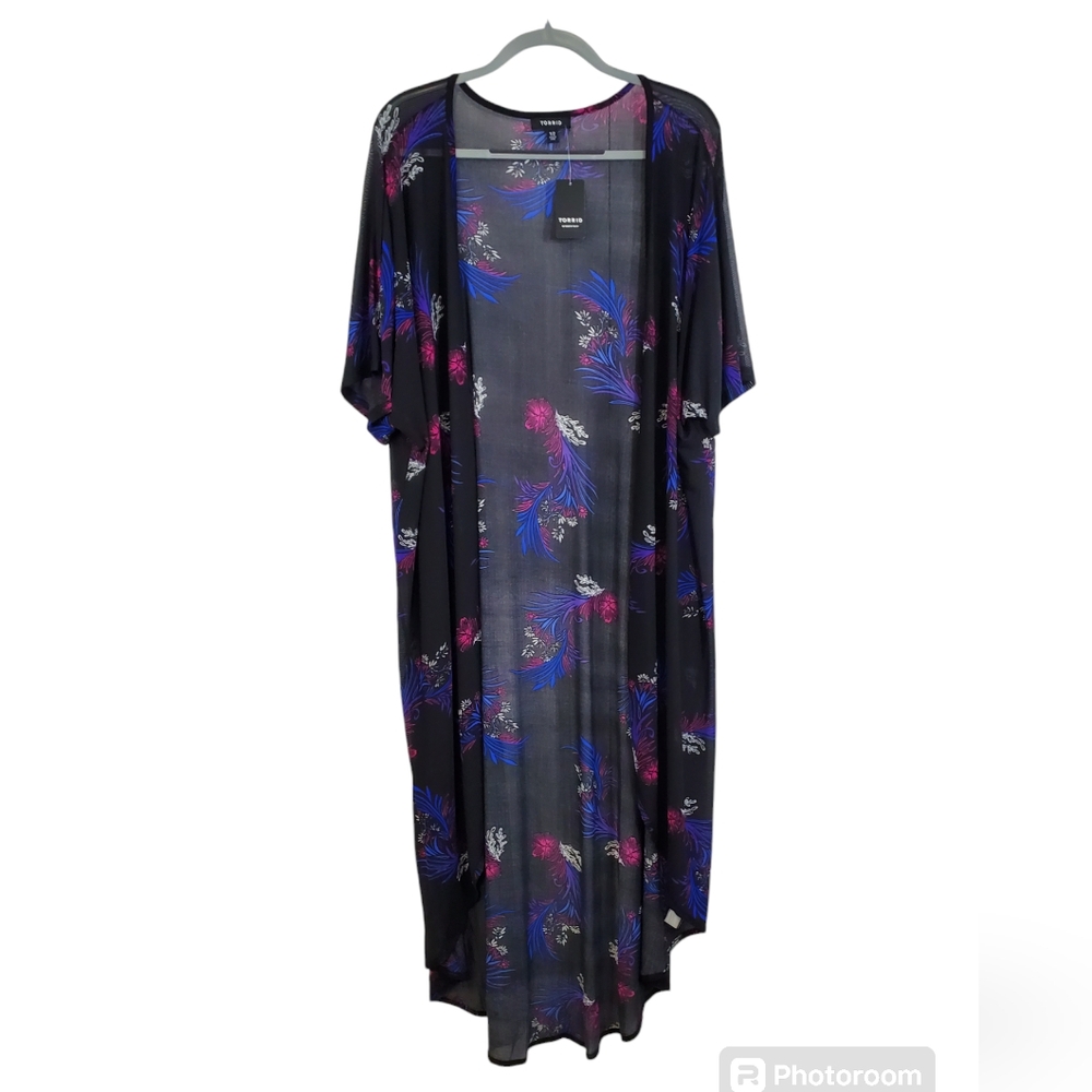 Torrid Black Floral Short Sleeve Mesh Kimono Duster Sz 1x/2x New With Tags Women